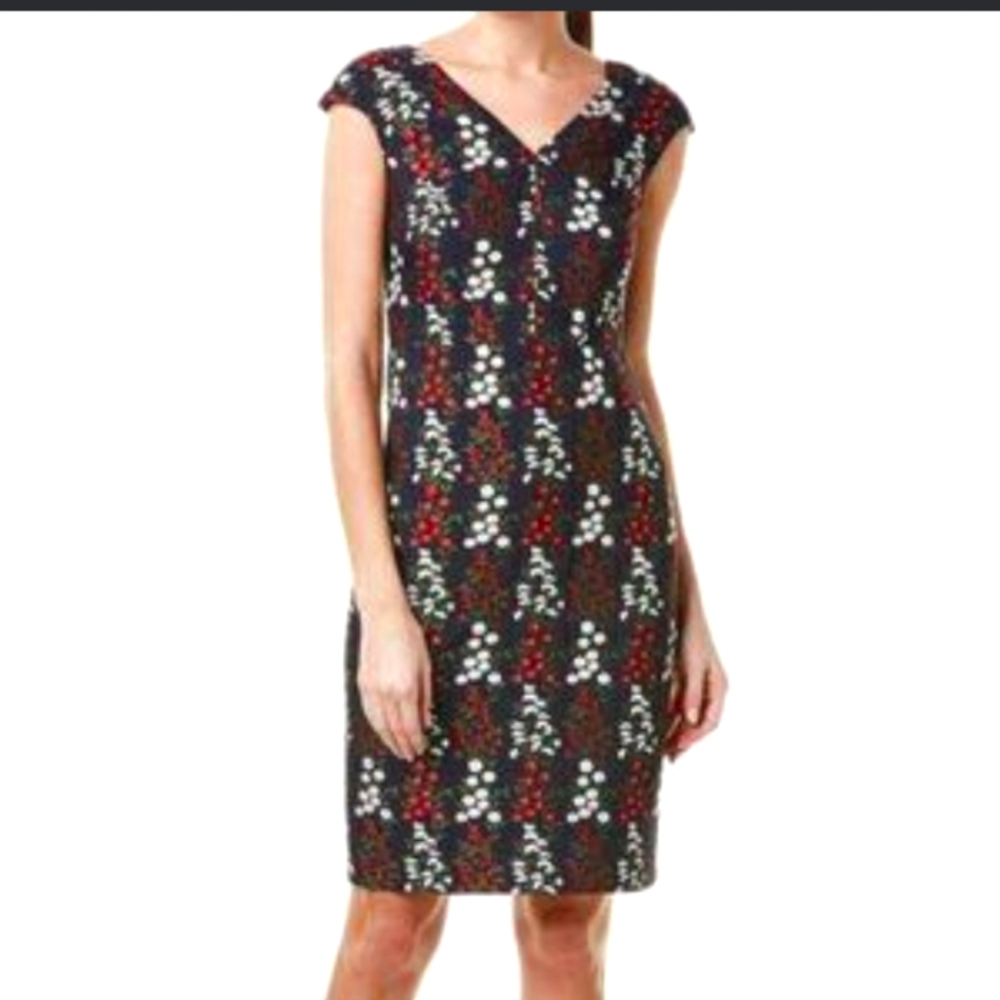 Discreet Floral Capped Sleeve Brooks Brothers Navy Dress Size 2